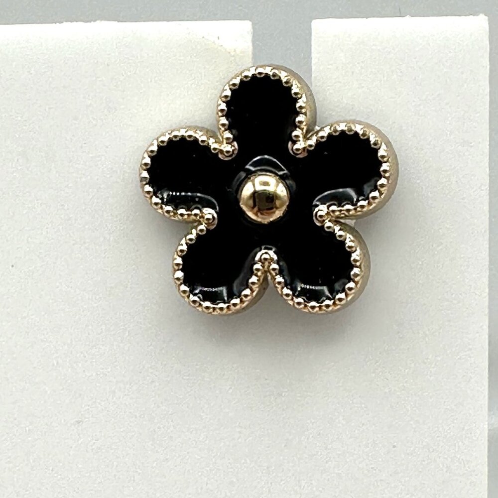 Black Gold Tone Flower Stud Lapel Pin Back Brooch Hat Costume Jewelry